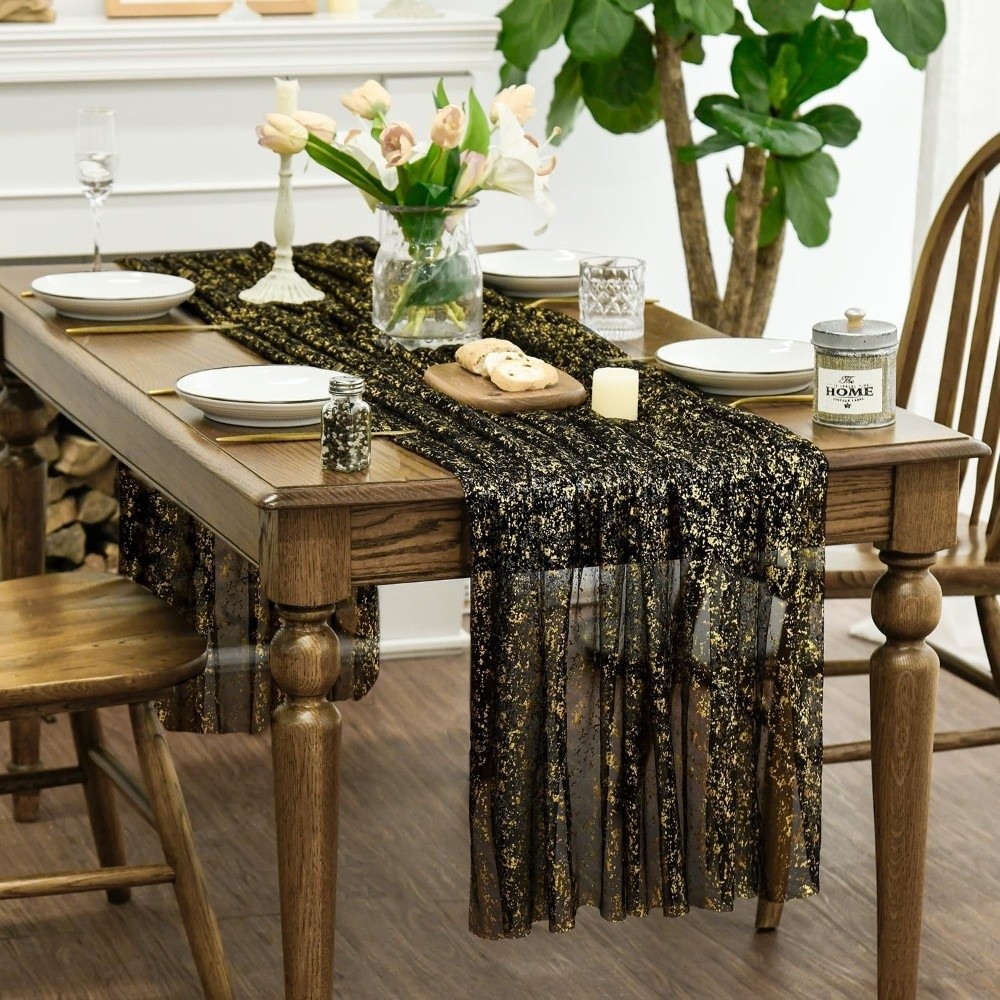 Table Runner Sequin - Decorative Metallic Foil Table Runner Sheer